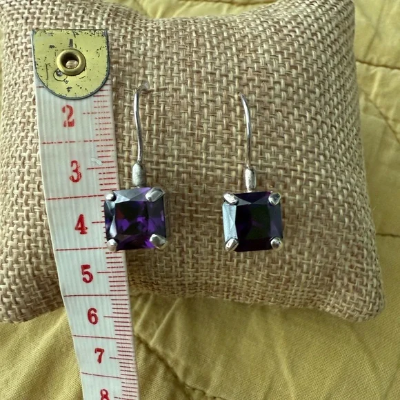 925 Silver Amethyst Square Drop Earrings - Picture 9 of 11